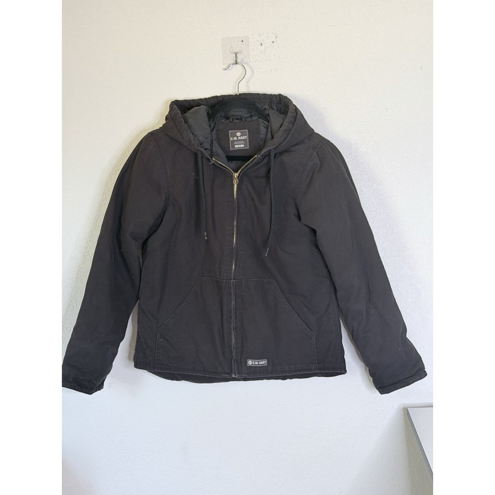 C.W. Hart Full Zip Hooded Canvas Jacket Womens S/P Black Coat Workwear Outdoors